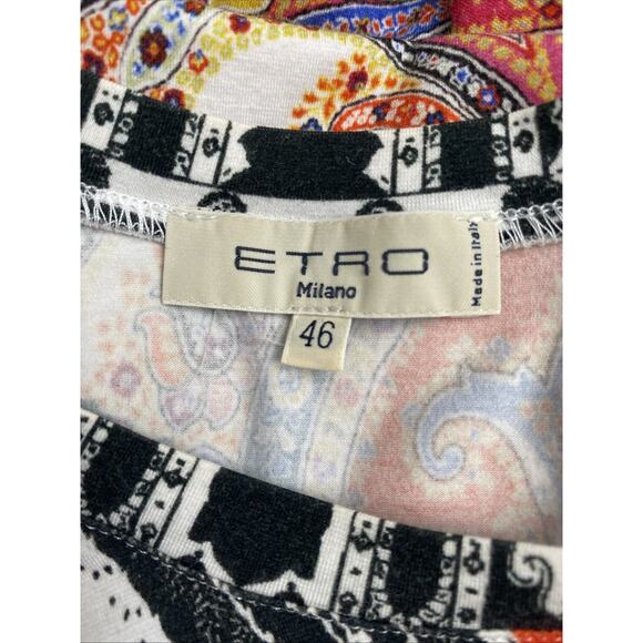 ETRO Top Blouse T Shirt Tee Round Neck Multi Color Paisley Short Sleeve 46 10 M - Picture 6 of 6